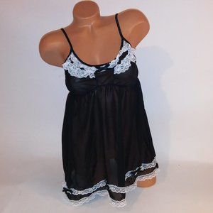 Passion Forever Lingerie Babydoll Medium Black White Ruffle Sheer‎ Sleepwear New